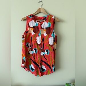 Sigrid Olsen 100% Linen Floral Sleeveless Button-Up Top size Medium